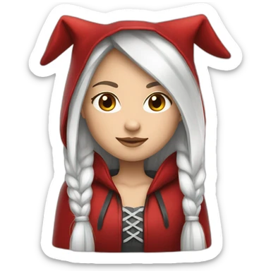 white-girl-long-straight-black-hair-with-white-streak-hair-and-red-ridding-hood sticker