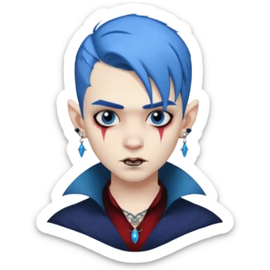 boy wampire with blue hair and face tattooed and extra big earing sticker