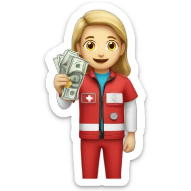 paramedics with red jacket red cross holds money  sticker