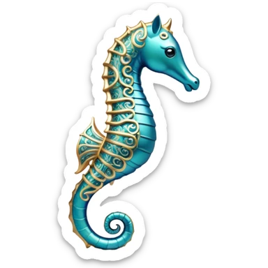 Cinematic Noble Sea Horse Portrait Emoji, Poised and elegant, with a delicate, upright body adorned with intricate, flowing patterns and a gracefully curled tail, with keen, expressive eyes, Simplified yet sharp and sophisticated features, highly detailed, glowing with a soft, aquatic luminescence, high shine, intelligent and refined, stylized with an air of ethereal marine grace, focused and poised, soft glowing outline, capturing the essence of a watchful and confident sea guardian that appears ready to drift out of the screen with effortless authority! sticker