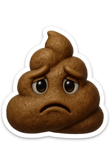 emoji stile iphone di una montagnetta di feci umane realistiche a palline tristi, iperrealistico 4k sticker