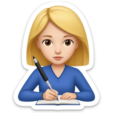 woman journaling with a pen sticker
