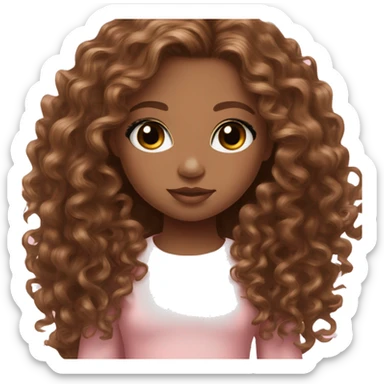 Light brown doll eyes, long brown curly hair, feminine, pink, brown girl, angelic sticker