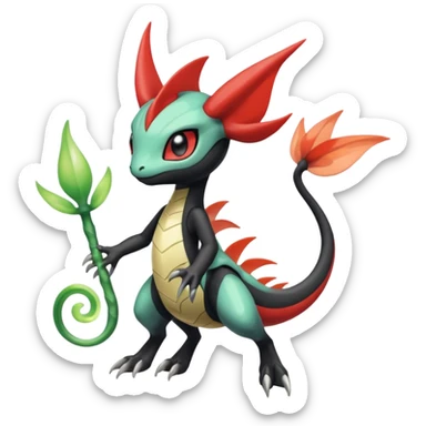 Splash-patterned emotional sparky sparky boom boom painful Meloetta-Guilmon-Salandit-Celebi-Pokémon-Fakémon-fusion-hybrid-creature sticker