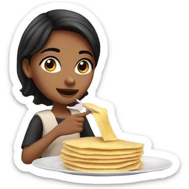 Girl with short black hair eating dubai crepe sticker