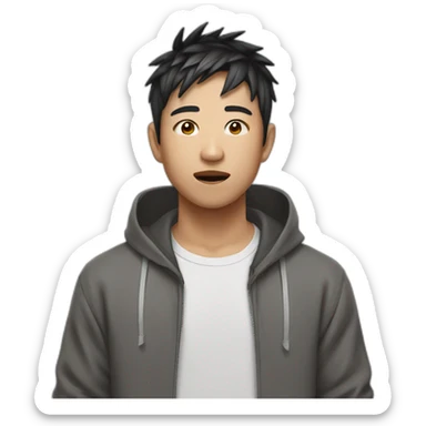 crazy asian boy short hair with hoodie sticker