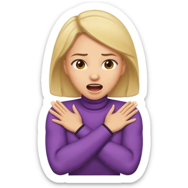 A woman with arms crossed to her neck screaming sticker