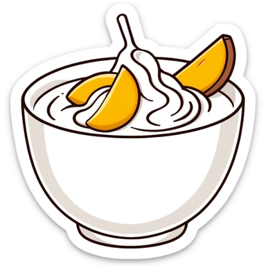 bowl of yogurt with fresh mango slices on top sticker