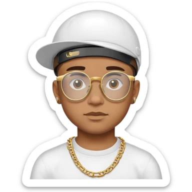 Brown boy wearing viser glasses with a buzz fade hair cut and think gold chain and neck tattoo sticker