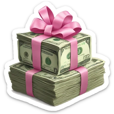 Stack of money with pink bow sticker