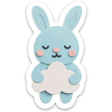 pastel blue bunny with a cloud, paper-craft style sticker