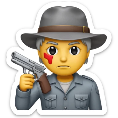  a tired unhappy emoji holding the gun on you sticker