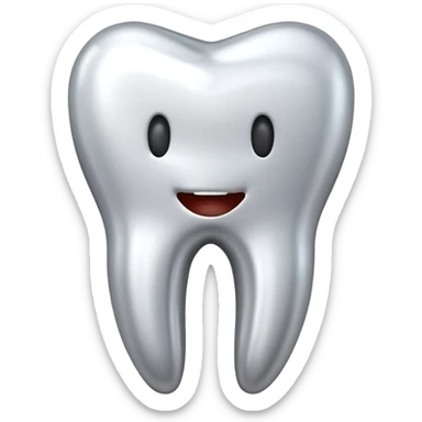 human tooth emoji, smooth chrome ceramic-metal texture, clean medical luxury aesthetic, isolated on white, no face sticker