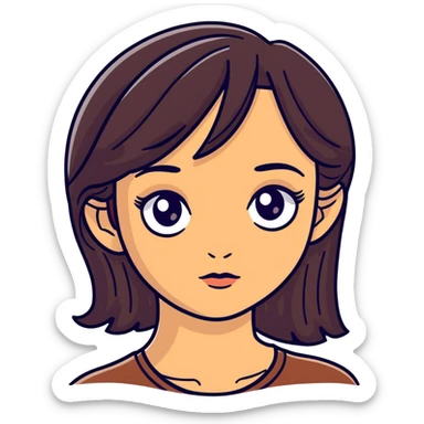 woman face with big eyes, medium skin tone, and dark hair sticker
