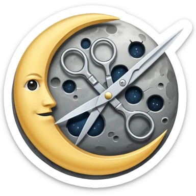 Scissors cutting moon sticker