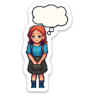 Add a thought bubble above the girl's head. Keep the background transparent. sticker