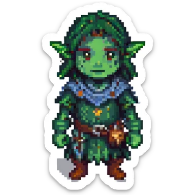 dark green firbolg character, pixel art, emoji size sticker