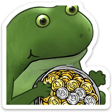 bufo frog (pepe) with a pile of coins sticker