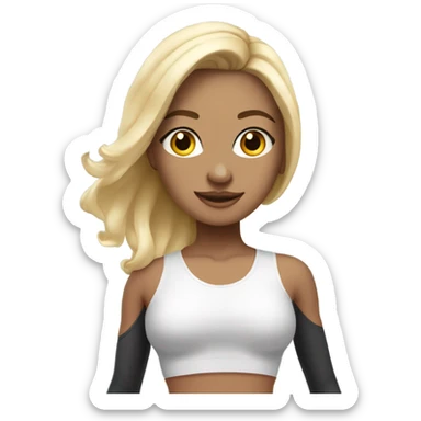 pretty contempary dancer wearing clean girl exersize gear with blonde h sticker