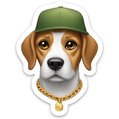 beagle dog with a cap and a gold chain sticker