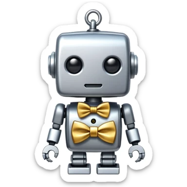 A tiny decorative robot charm with a bow tie, representing a non-essential AI accessory sticker