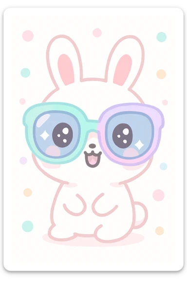 conejo blanco con gafas de sol grandes, estilo kawaii sticker