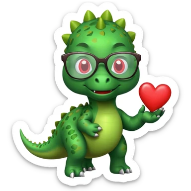 dinosaur in glasses holding hearts sticker