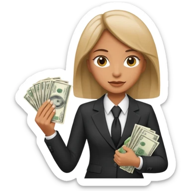 woman holding lots of money sticker