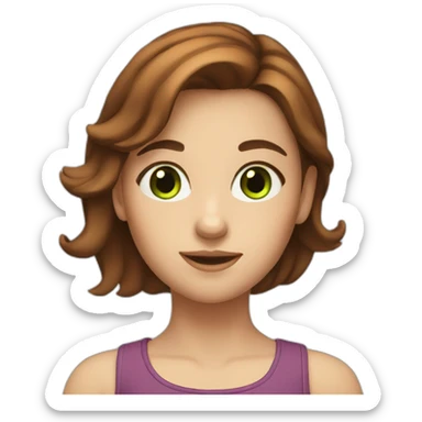 A girl with brown hair, green eyes, and red cheeks sticker