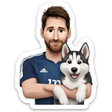 Lionel Messi qui caresse un husky sticker