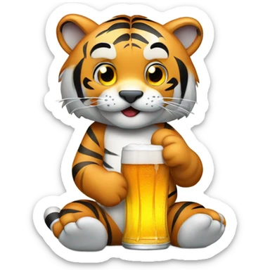 Tiger drinking beer sticker