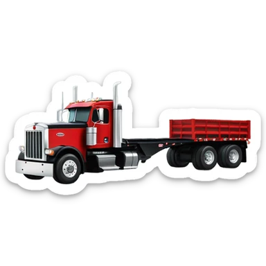 Peterbilt 379 black with red frame with flat top and slash cut exhaust stacks and dual rear tires and flat bumper sticker