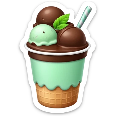 white cup with mint and chocolate ice cream sticker
