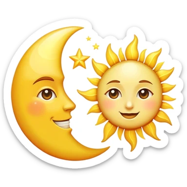 a really bright sun and a moon who shines because of it. the sun is bigger and the moon bright too sticker