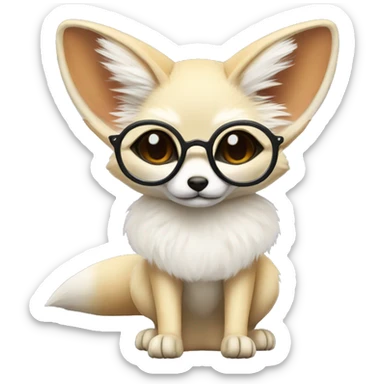 Fennec fox with white fur and circular glasses sticker