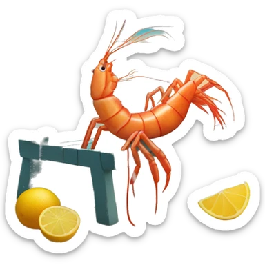 Shrimp sitting on beach side bench with cocktail in hand sticker