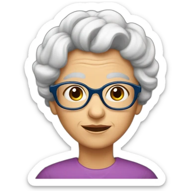 Abuela con pelo cano , cejas oscuras ,  lentes azules , sticker