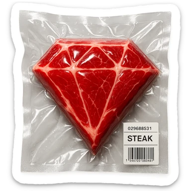 steak shaped like a diamond, extra glossy and puffy vacuum-sealed style sticker
