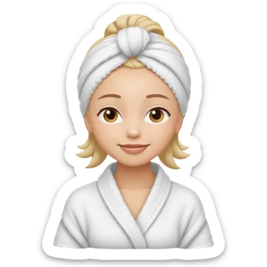 cute girl with her eyes closed and smiling, wearing a spa towel as her clothes in she has a spa towel on her hair sticker