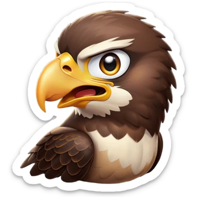 Cinematic Comical Hawk Portrait Emoji, Head tilted dramatically with an exaggeratedly shocked expression, featuring a sharply defined beak and wide, comically expressive eyes full of playful disbelief, Simplified yet hilariously expressive features, highly detailed, glowing with a slightly sassy glow, high shine, dramatic yet playful, stylized with an air of cheeky aerial mischief, soft glowing outline, capturing the essence of a meme-worthy hawk that looks ready to side-eye its way into viral fame! sticker