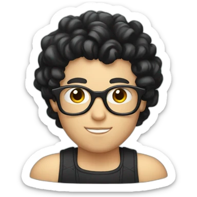 a white Boy with black hair and curlers, and with glasses on sticker