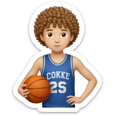 a curly haired boy with a basketball his shirt says cooke sticker