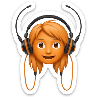 Orange happy face emoji with a couple of hair,headphones,and antennas. sticker