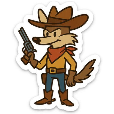 flat toon coyote cowboy sticker