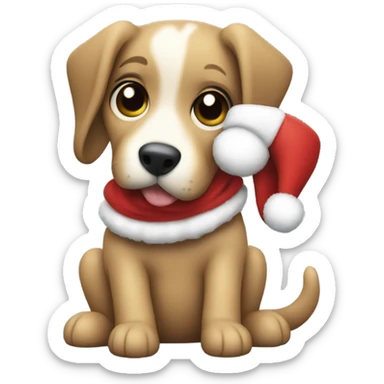 a Christmas doggy hugging a toy sticker