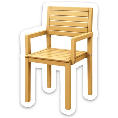 style wooden chair made of light brown wood with a yellowish tone. The design should match the reference image — modern and geometric with a solid, squared frame and slatted backrest and seat. Clean lines, minimalistic style, soft shading, and no background. sticker