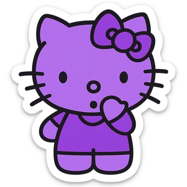 Hello Kitty character, purple color, surprised expression, simple and iconic style sticker