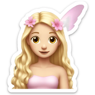 Beautiful, flower, fairy, light pink, long blond hair, big wings, fair skin sticker