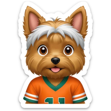 Yorkie in Miami hurricanes jersey sticker