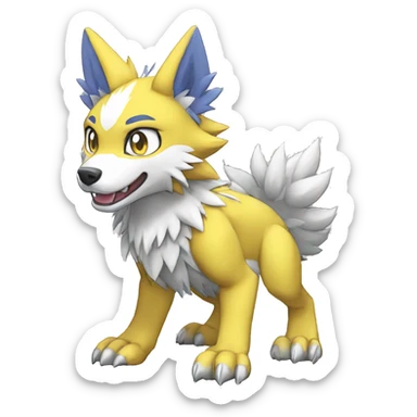 cute cool Digimon-Fakemon-garurumon-wolf full body sticker